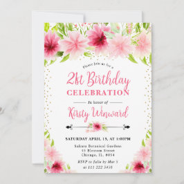 Invitación Flores de verano rosadas acuarela Foto cumpleaños 