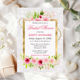 Invitación Flores de verano rosadas en acuarela ducha de novi