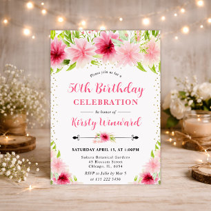 Invitación Flores de verano rosadas en acuarela Foto cumpleañ