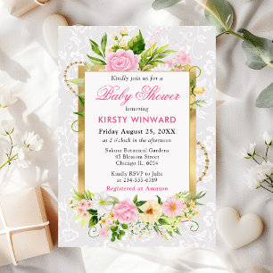 Invitación Flores de verano rosadas y amarillas, Baby Shower 