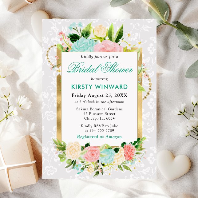 Invitación Flores de verano rosadas y menta Regalo de boda do (Subido por el creador)