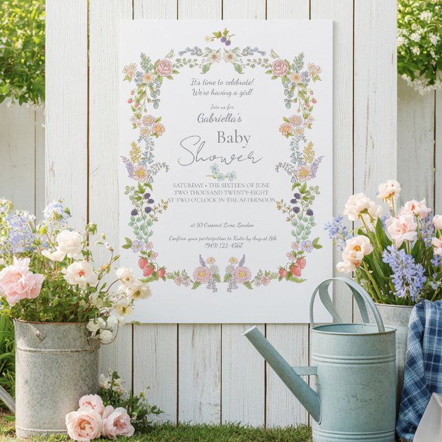 Invitación Flores de verano y baby shower de bayas (Subido por el creador)