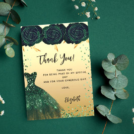 Invitación Flores de vestido verde Quinceanera gracias tarjet