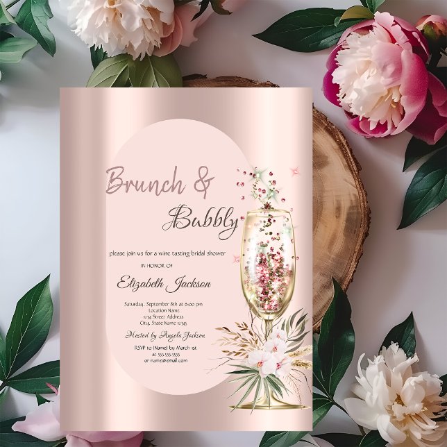 Invitación Flores de Vidrio de Champán Goteo Rosa Dorado (Subido por el creador)