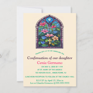 Invitación Flores de vidrio manchado de iglesia religiosa edi