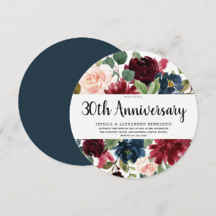 Invitación Flores de vino rojo rubí 30 aniversario de bodas
