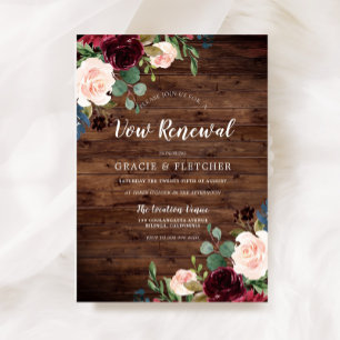 Invitación Flores de Vino Tinto Borgoña Rústico para Renovaci