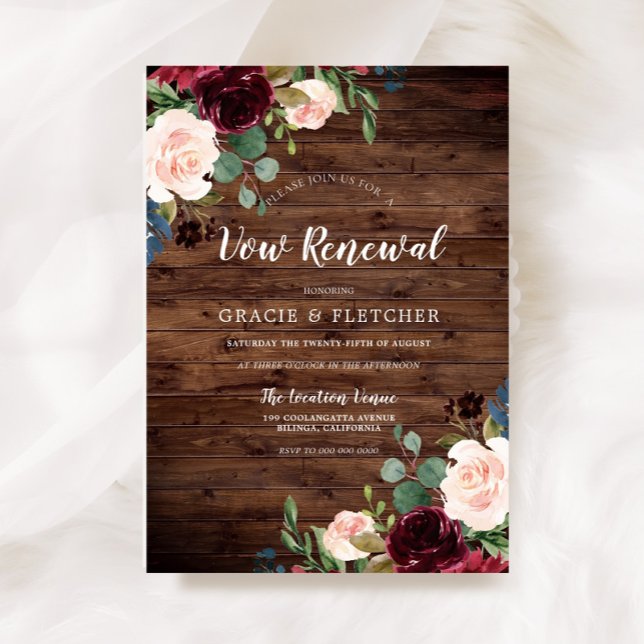 Invitación Flores de Vino Tinto Borgoña Rústico para Renovaci (Subido por el creador)