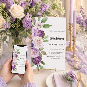 Invitación Flores de violeta púrpura cumpleaños