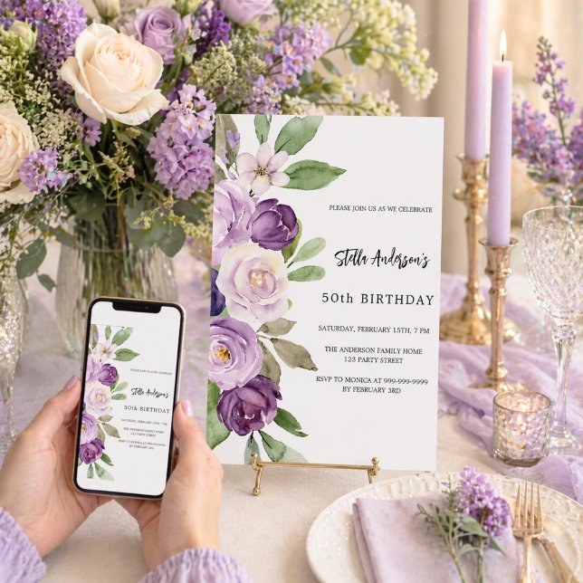 Invitación Flores de violeta púrpura cumpleaños (Subido por el creador)