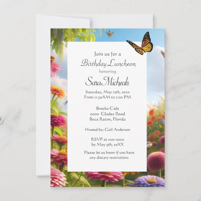 Invitación Flores de Zinnia Cumpleaños Feliz  (Anverso)