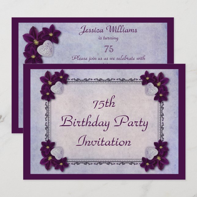 Invitación Flores decorativas y cumpleaños del capítulo de (Anverso / Reverso)
