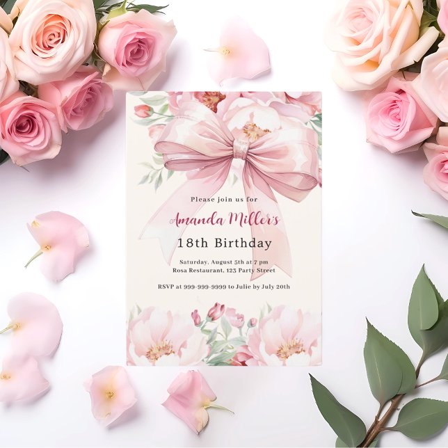Invitación Flores del arco rosa de Rubor crema cumpleaños (Subido por el creador)