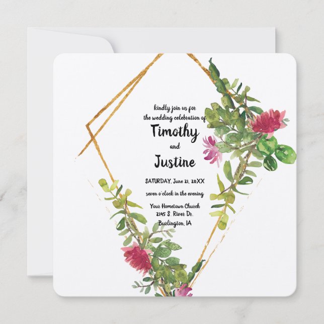 Invitación Flores del desierto y Boda de acuarela de cactus (Anverso)
