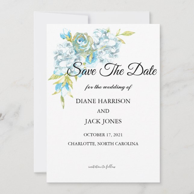 Invitación Flores del Jardín Azul Guarden la Fecha (Anverso)