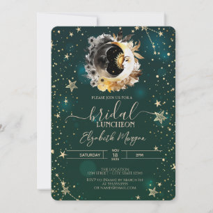 Invitación Flores del sol y la luna celestes estrellas verde