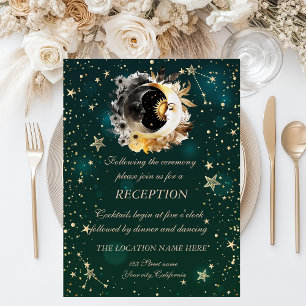 Invitación Flores del sol y la luna celestes estrellas verde