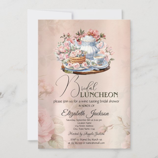 Invitación Flores del Té de la Fiesta de Desayuno Nupcial Vin (Anverso)