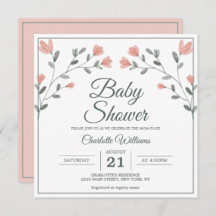 Invitación Flores Delicadas Baby Shower Pink & Sage Green