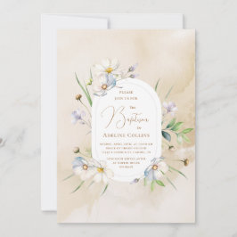 Invitación Flores Delicadas Baptismo de acuarela suave