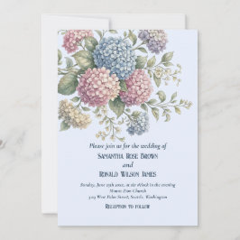 Invitación Flores delicadas de hortensias azules polvorientas