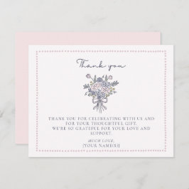 Invitación Flores dibujadas a mano, marco punteado Gracias ta