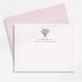 Invitación flores dibujadas a mano, marco punteado una nota d