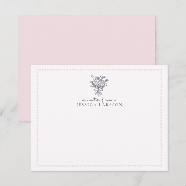 Invitación Flores dibujadas a mano, punteando una nota de la  (Anverso / Reverso)