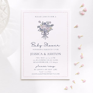 Invitación Flores dibujadas a mano y ducha de marco