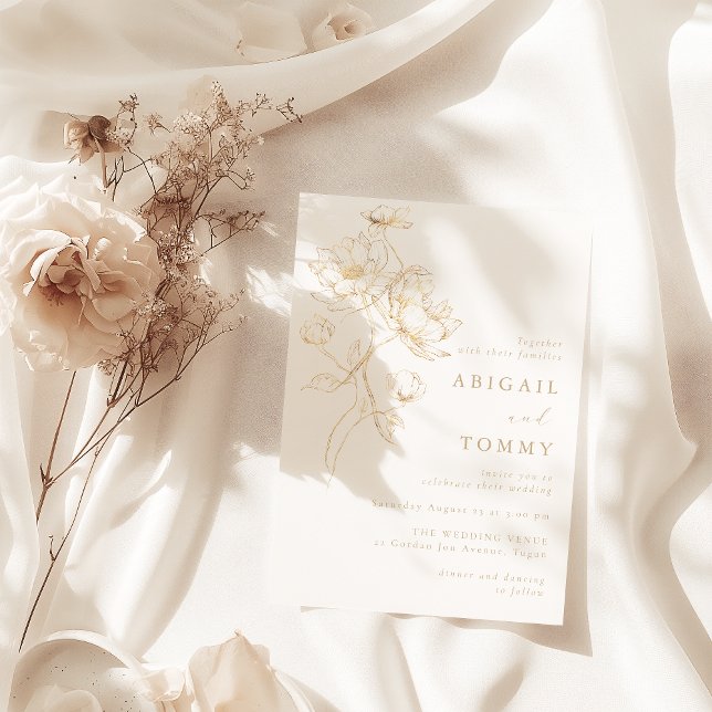 Invitación Flores Doradas Clásico Boda Moderna (Subido por el creador)