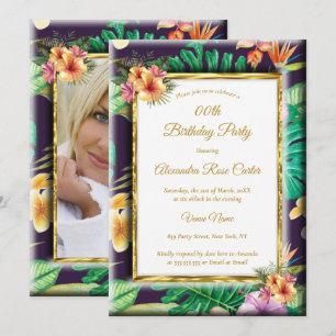 Invitación Flores Doradas de Verano Tropical Foto Fiesta de C