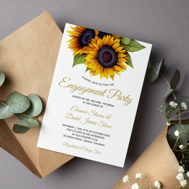 Invitación Flores doradas estilo rústico elegante compromiso (Subido por el creador)