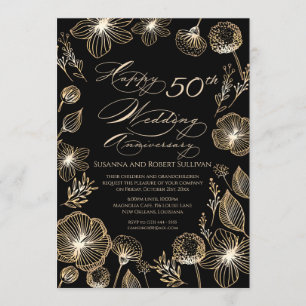 Invitación Flores doradas exóticas 50 años Boda