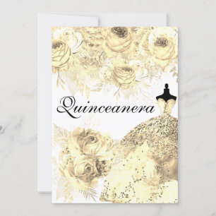 Invitación Flores doradas Fiesta elegante de la Quinceanera