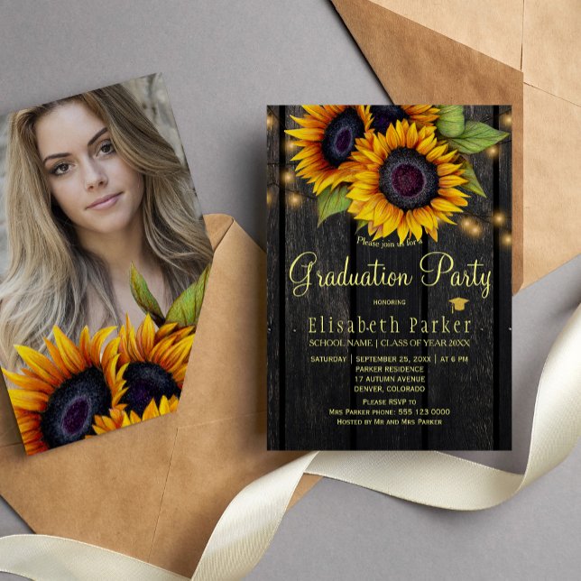 Invitación Flores doradas fiesta rústica de graduación de FOT (Subido por el creador)