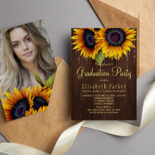 Invitación Flores doradas fiesta rústica de graduación de FOT