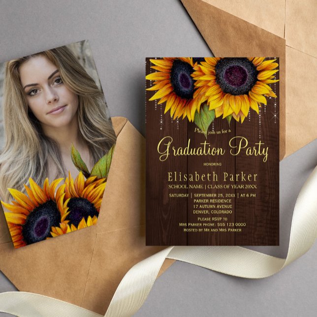 Invitación Flores doradas fiesta rústica de graduación de FOT (Subido por el creador)
