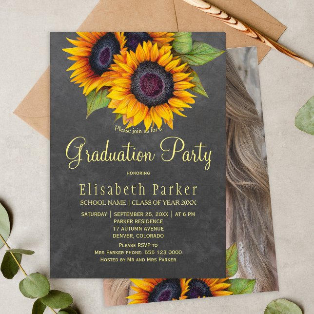 Invitación Flores doradas fiesta rústica de graduación de FOT (Subido por el creador)