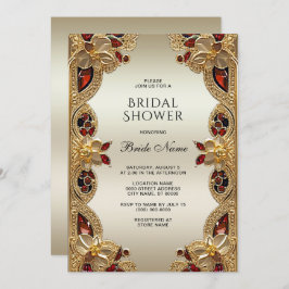 Invitación Flores doradas Gemstone Rojo Splendor Bridal Showe