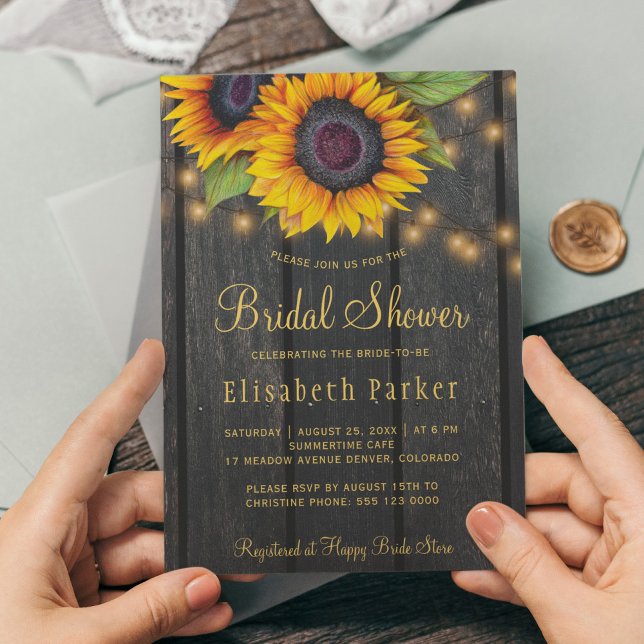 Invitación Flores doradas girasoles país madera ducha de novi (Subido por el creador)
