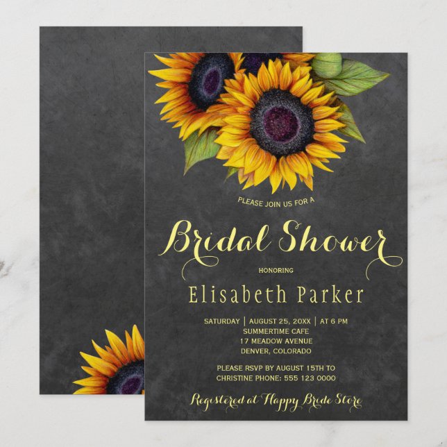 Invitación Flores doradas moda rústica ducha de novia (Anverso / Reverso)