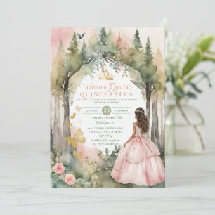 Invitación Flores Doradas Rosa Quinceañera 15 Anos