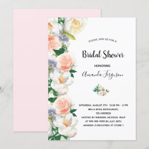 Invitación Flores doradas rosadas Rubor ducha de novia blanca