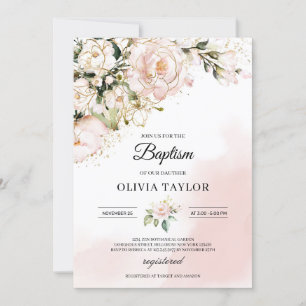 Invitación Flores doradas ruidosas rosadas florales boho baut
