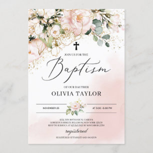 Invitación Flores doradas ruidosas rosadas florales boho baut