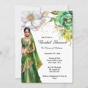 Invitación Flores doradas verdes de novia india