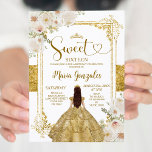 Invitación Flores doradas y blancas dulces Dieciséis cumpleañ<br><div class="desc">Flores Doradas Y Blancas Dulces Dieciséis Invitaciones De Aniversario De La Corona De Oro Mis Quince Anos,  16º Cumpleaños.</div>