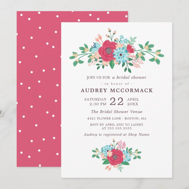 Invitación Flores dulces de primavera - Ducha de novia floral (Anverso / Reverso)