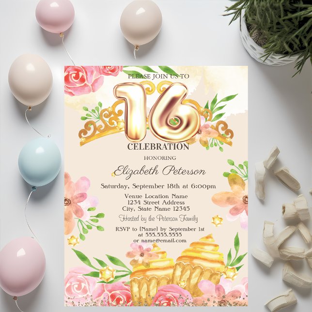 Invitación Flores Dulces Diamantes Sweet 16 (Subido por el creador)