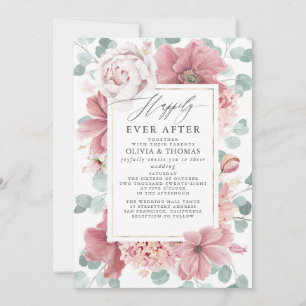Invitación Flores Dusty Rose Felices para Siempre Boda